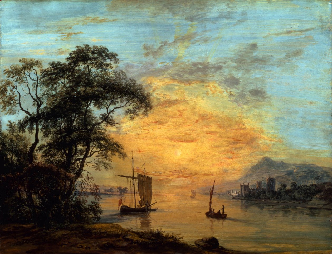 A Welsh Sunset River Landscape by Paul Sandby