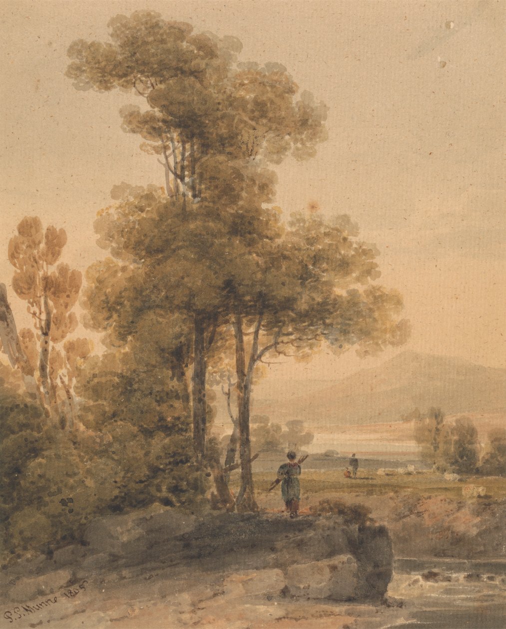 Landscape with Figures, Cromach Water by Paul Sandby Munn