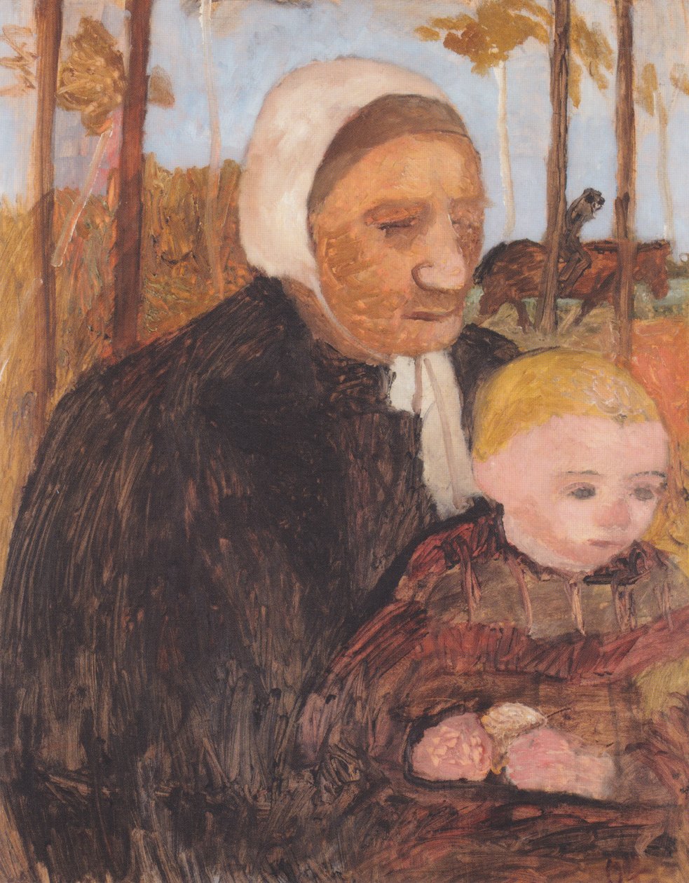 Peasant Woman with Child, Rider in the Background by Paula Modersohn Becker