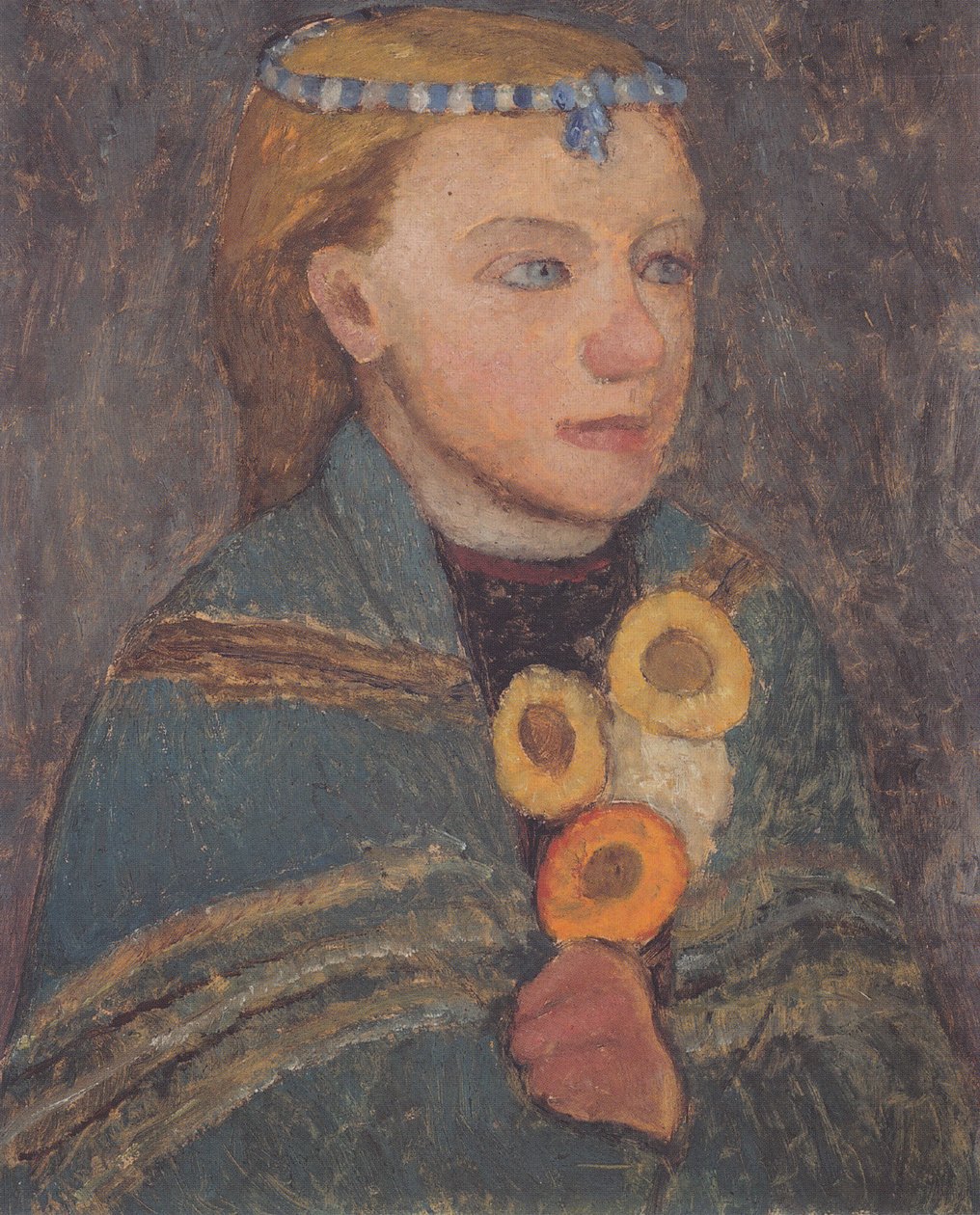 Girl with Blue and White Necklace in Hair by Paula Modersohn Becker