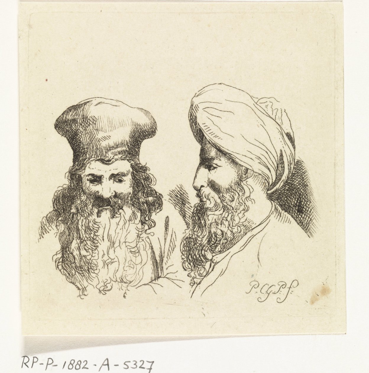 Two Male Heads with Turbans by Paulus Charles Gerard Poelman