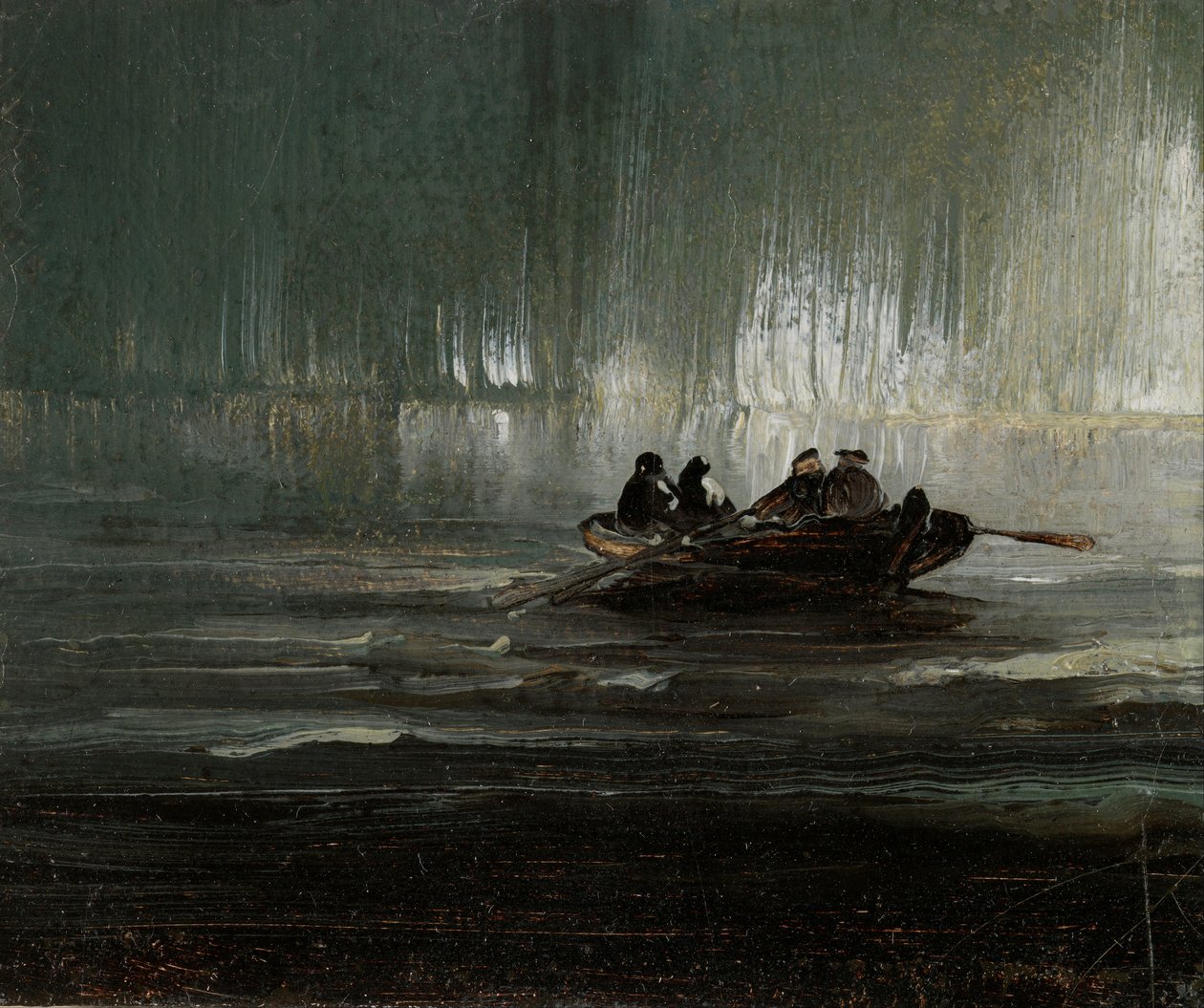 Northern Lights over Four Men in a Rowboat by Peder Balke