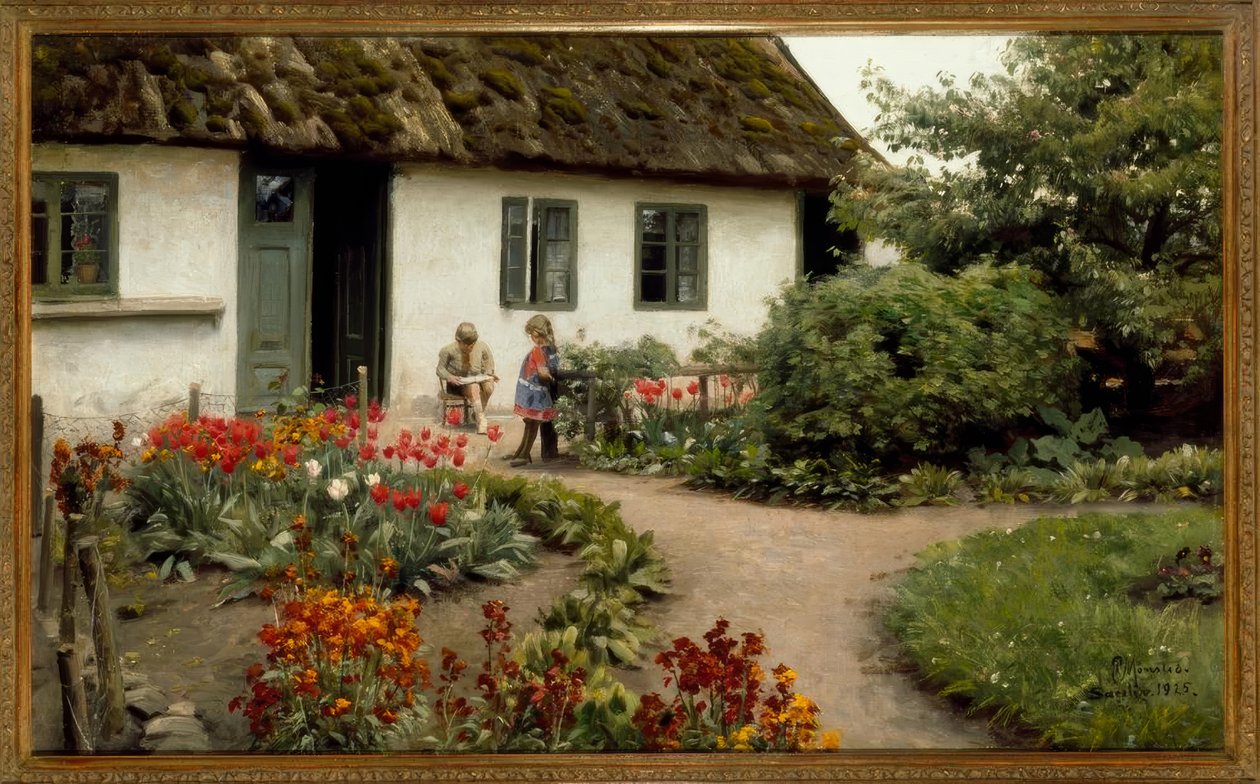 Reading Hour in the Flower Garden by Peder Monsted