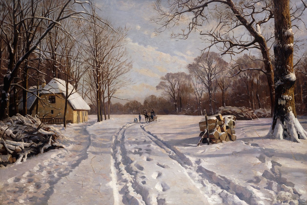 A Sleigh Ride Through a Winter Landscape by Peder Monsted