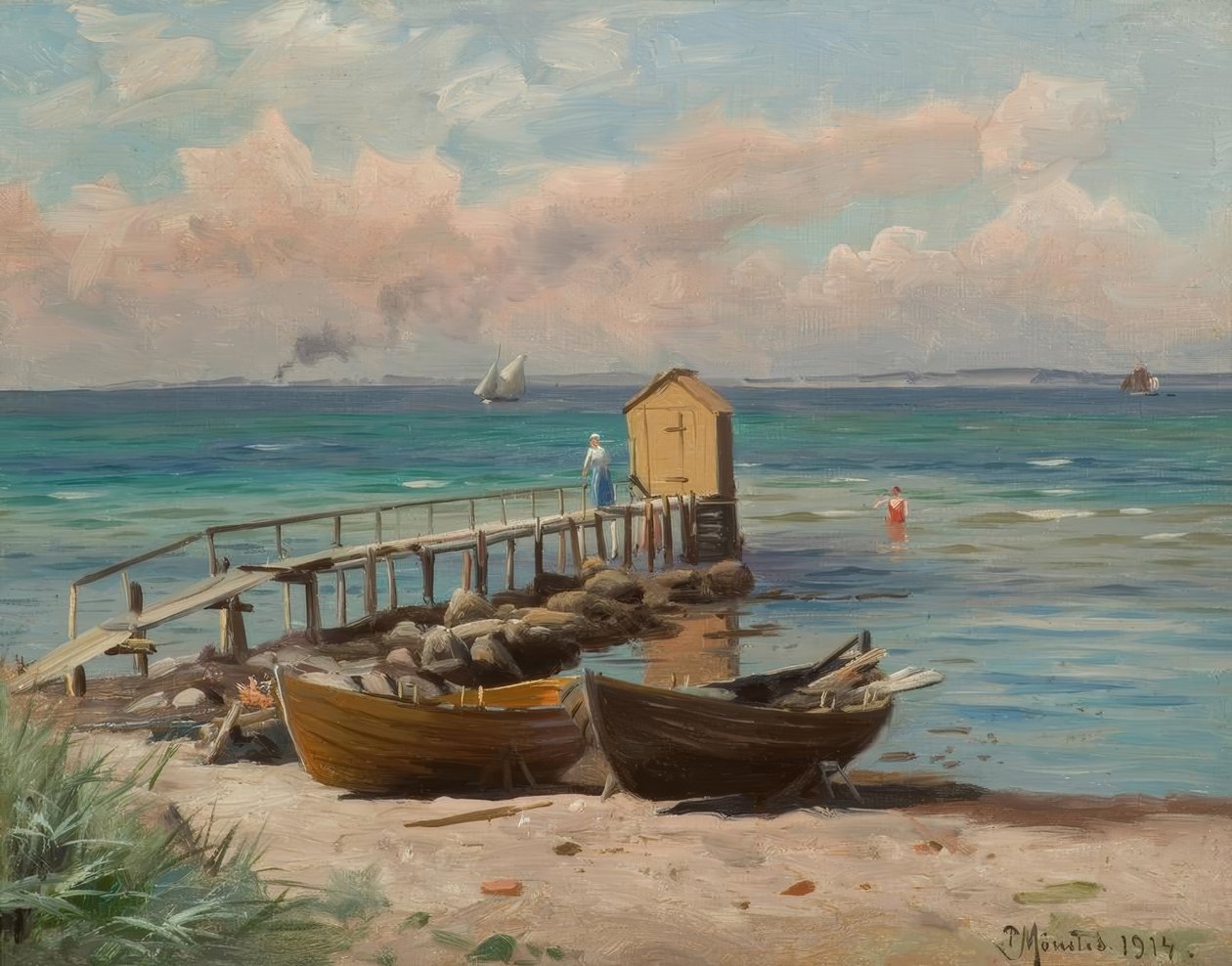 Bathhouse on the Beach by Peder Monsted