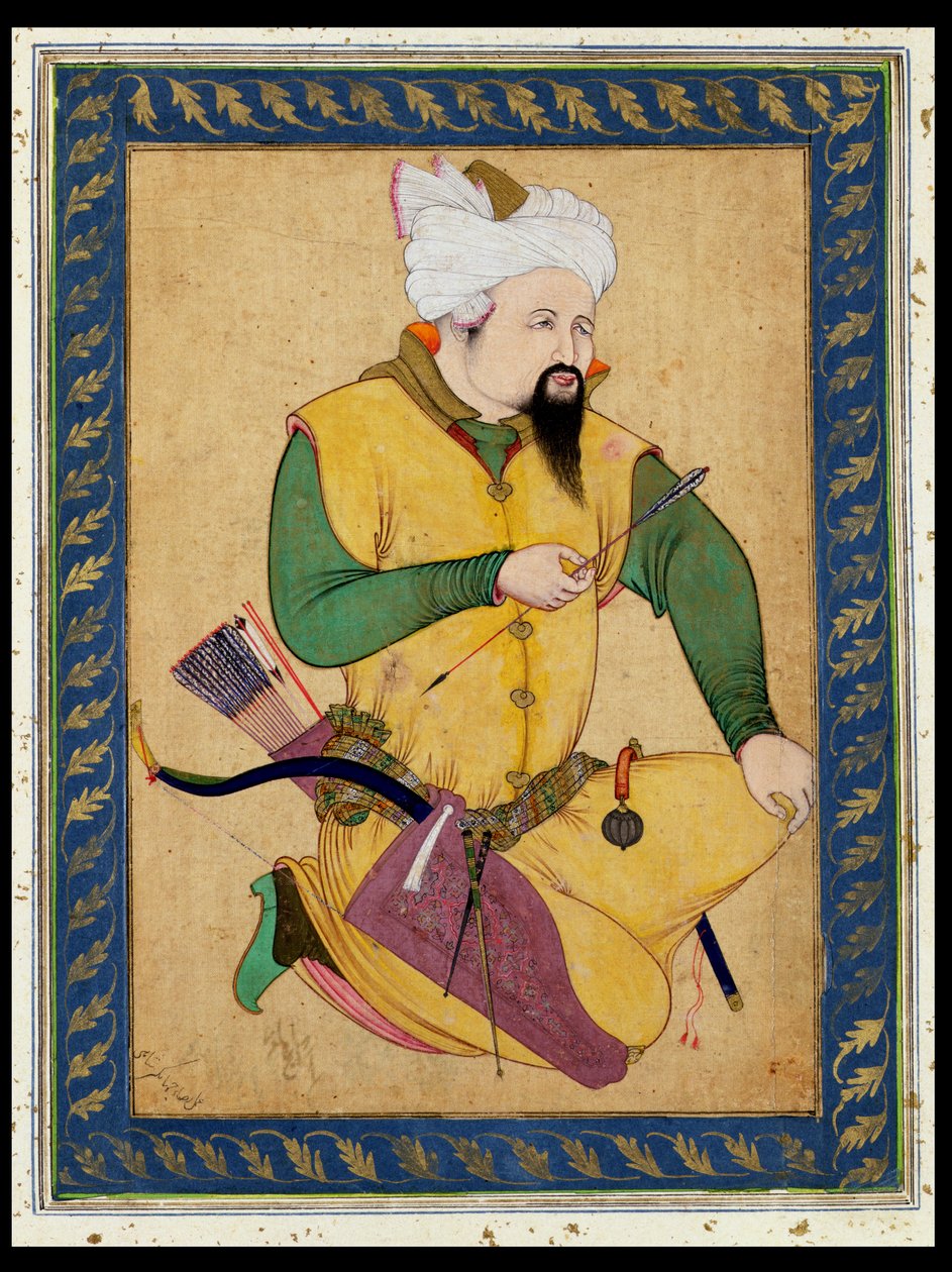 A Turkoman or Mongol Chief holding an Arrow, from the Large Clive Album by Persian School