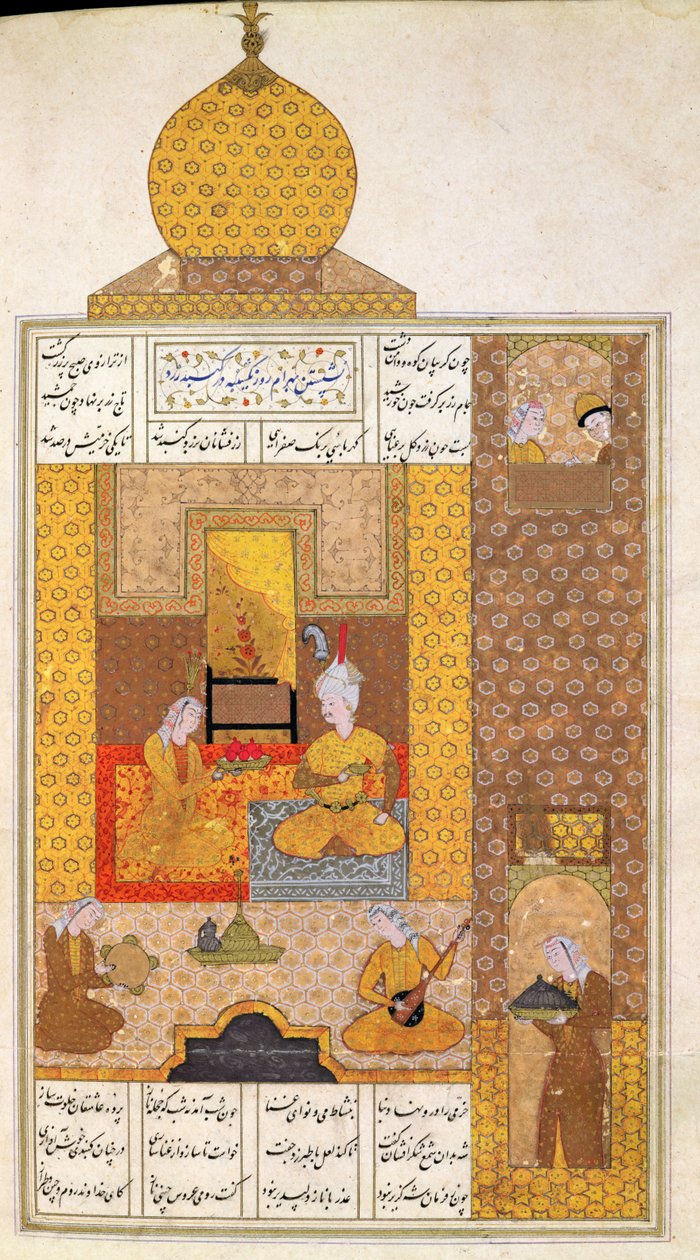 Bahram Visits the Princess of Turkestan, Illustration to The Seven Princesses, 1199, by Elias Nezami c.1550 by Persian School
