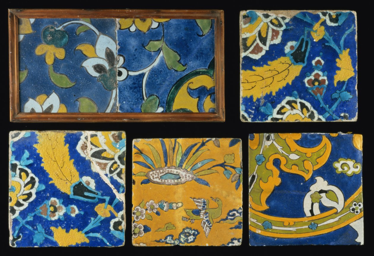 Group of Safavid Cuerda Seca Tiles by Persian School