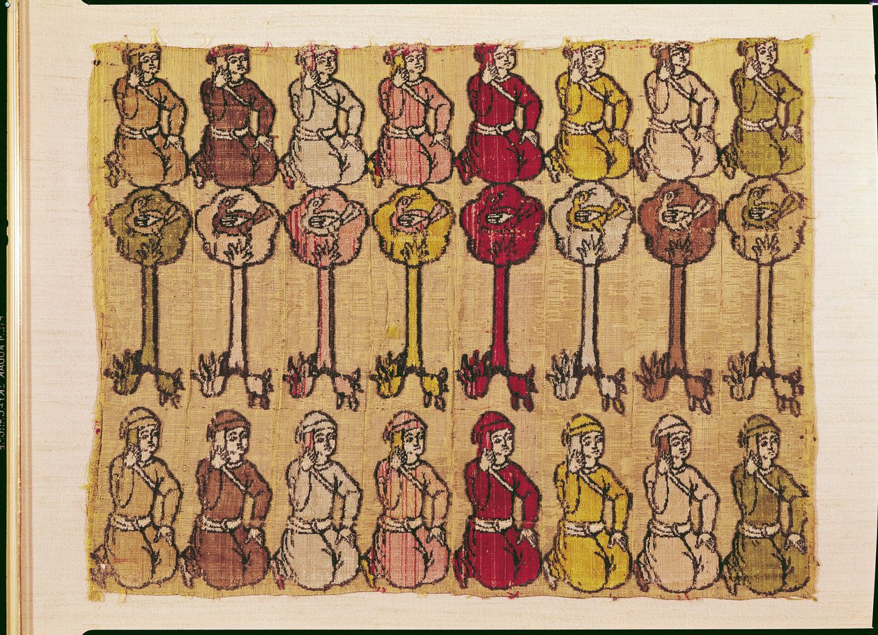 Hunters and birds perched in trees by Persian School