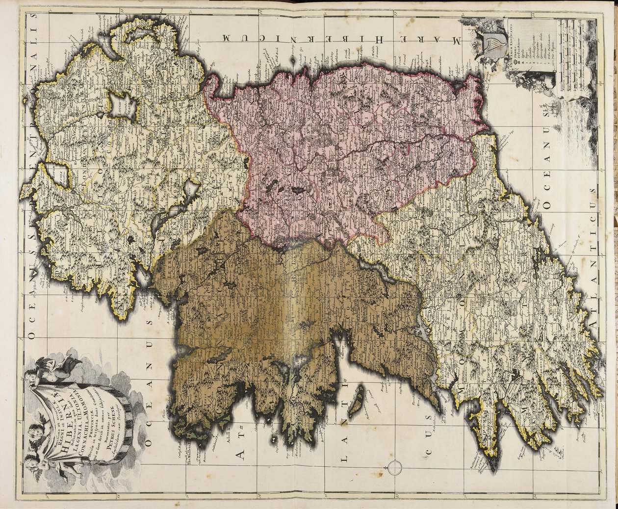 Newest and Most Accurate Delineation of the Kingdom and Island of Ireland: Including the Provinces of Leinster, Ulster, Connacht, and Munster: Divided into Thirty-Two Counties, Which Are Further Divided into All Subordinate Baronies by Petrus Schenk by Peter Schenk the Elder