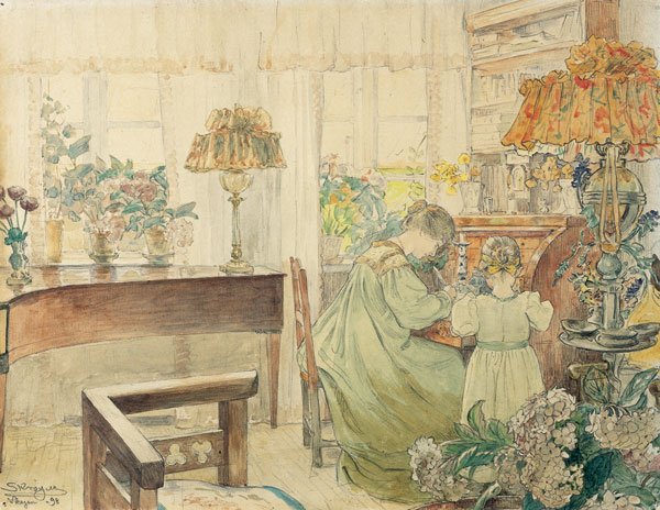 Marie and Vibeke Kroyer at the Desk in the House at Skagen Plantation by Peder Severin Krøyer