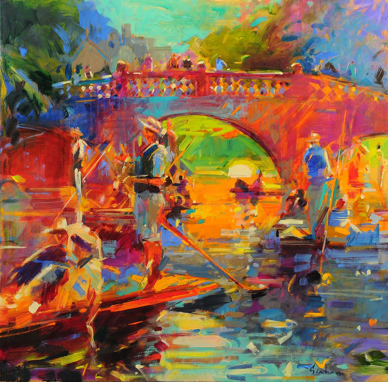 Punts, Clare Bridge by Peter Graham (Contemporary)