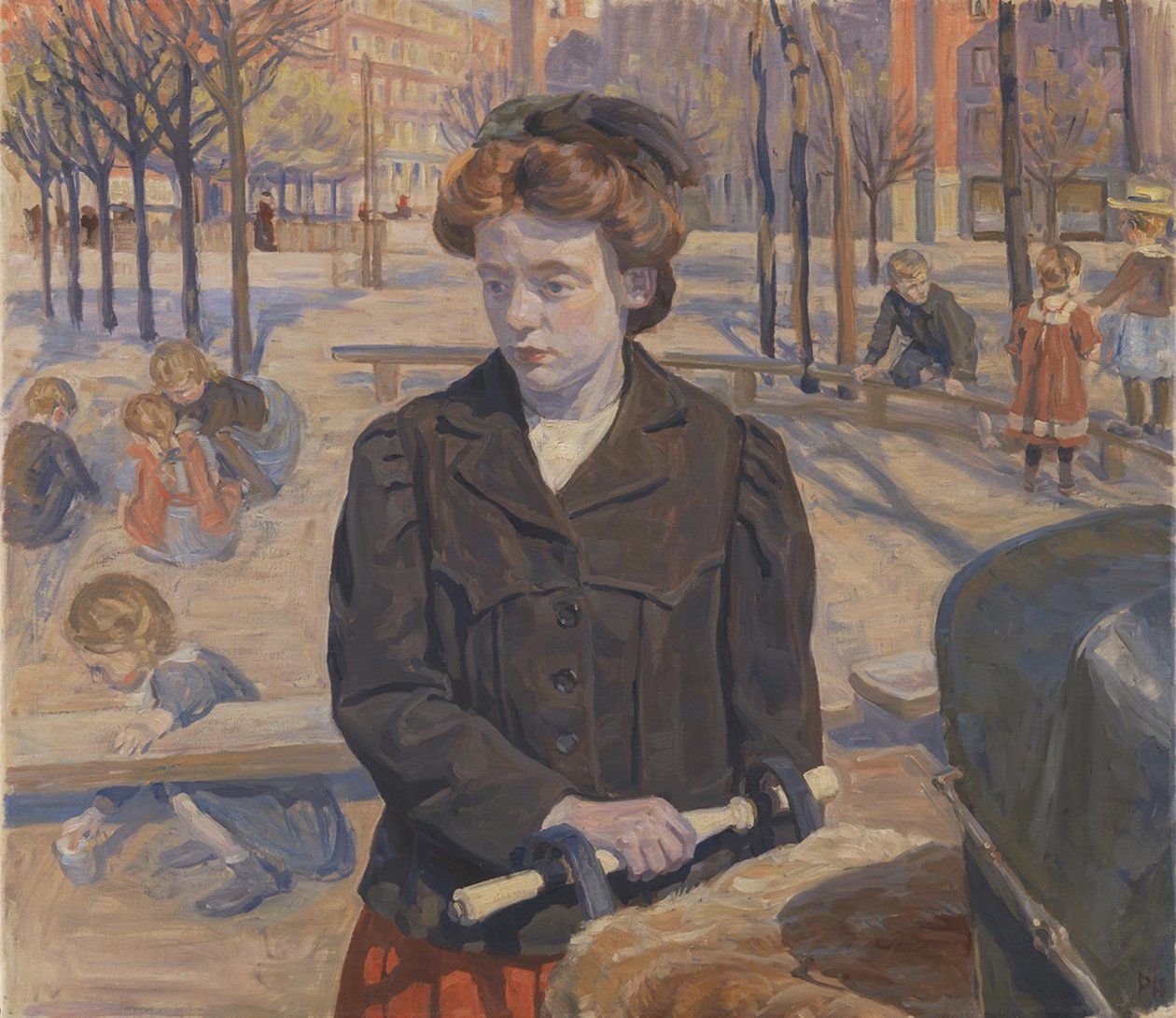 Spring. Young Girl with a Pram by Peter Hansen