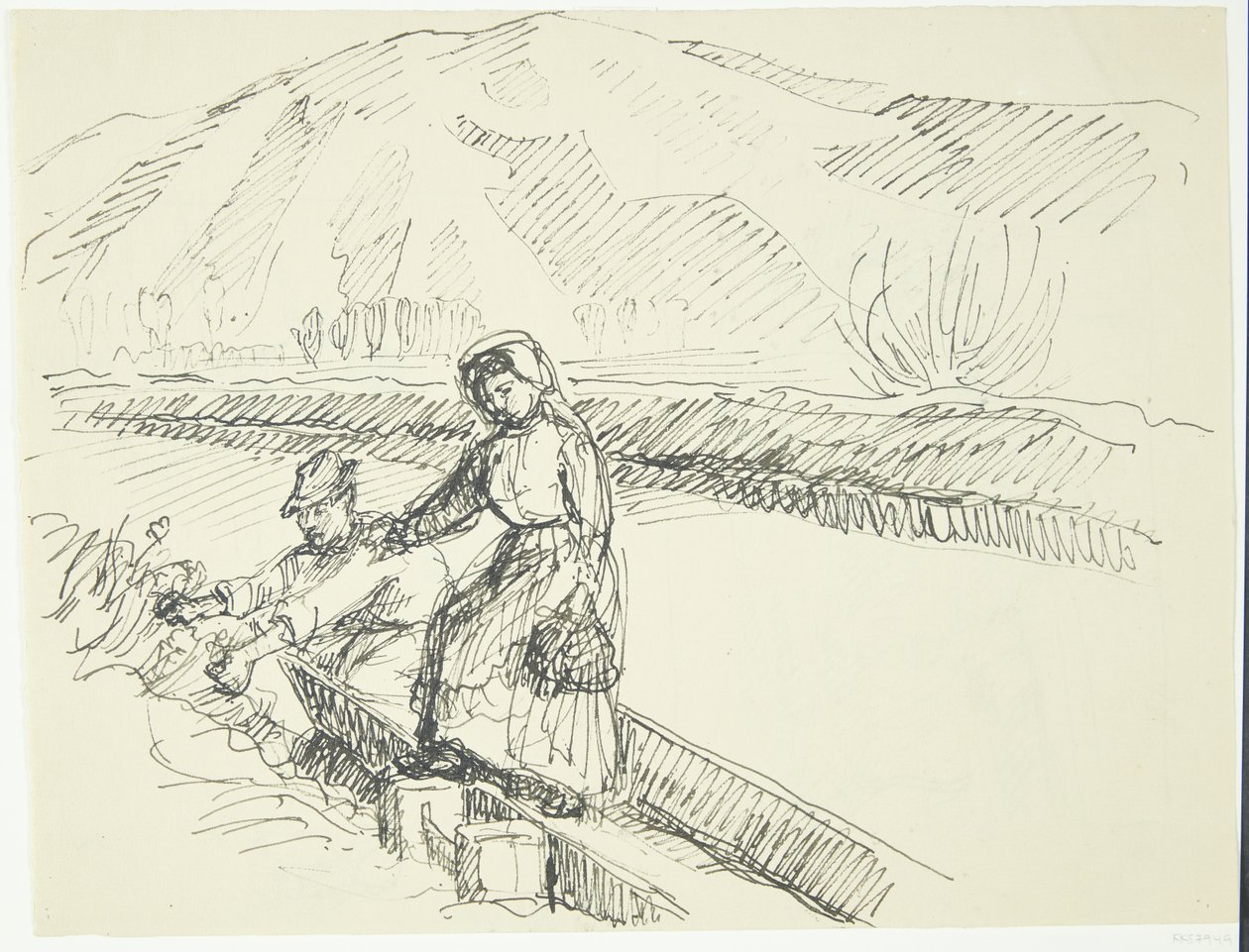 Italian woman disembarking from the ferry by Peter Hansen