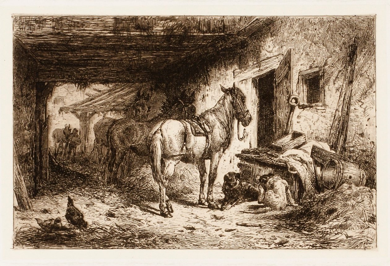Untitled (horses and stable yard) by Peter Moran