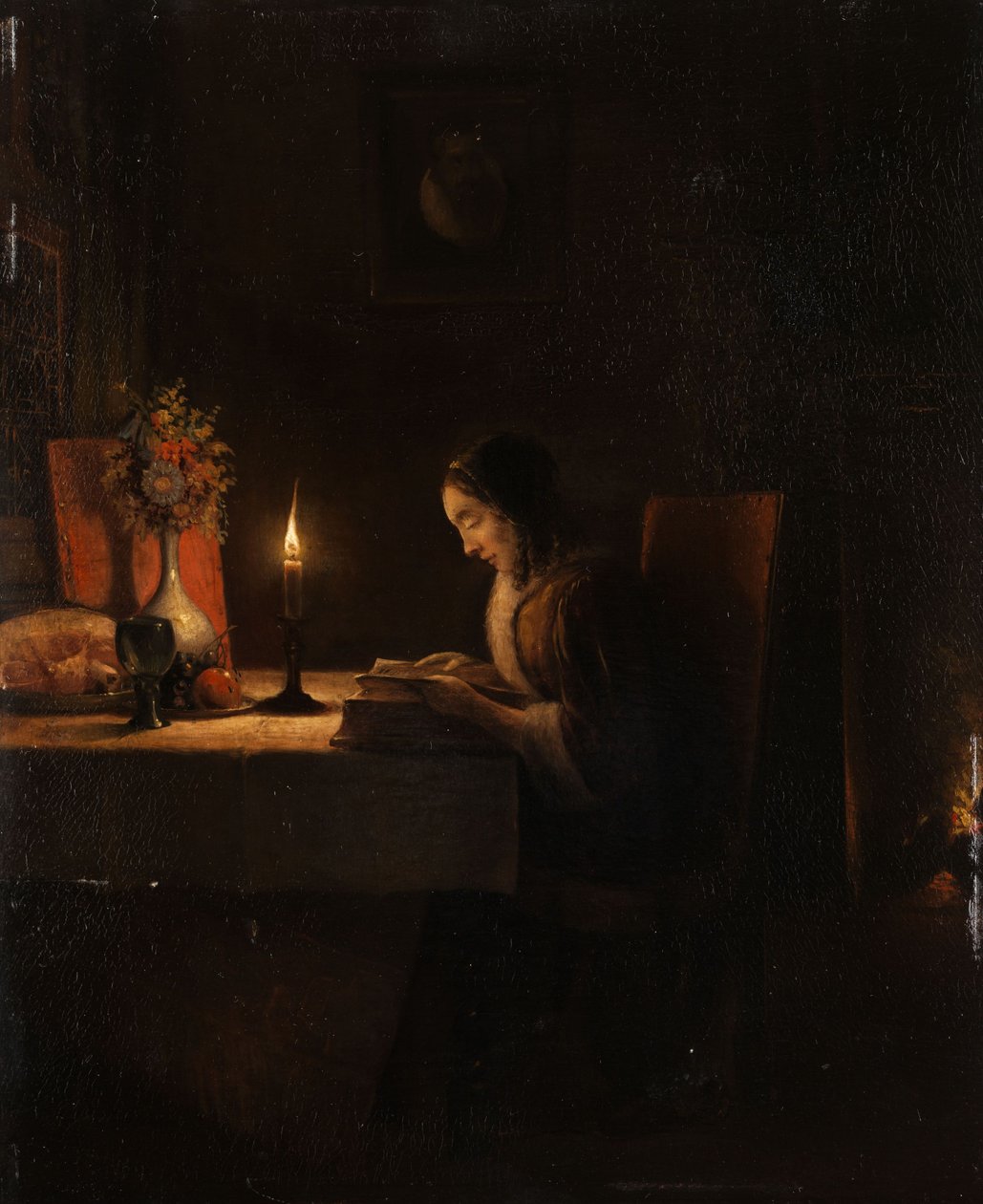 Reading by Candlelight by Petrus van Schendel