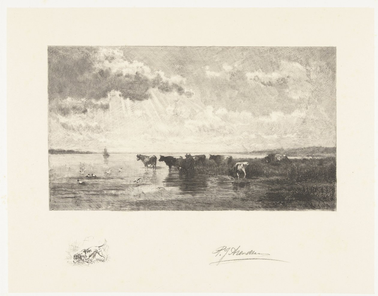 Cattle by a Pond by Petrus Johannes Arendzen