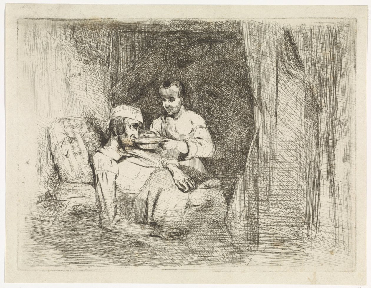 Sick Man Being Given a Drink by Petrus Marius Molijn