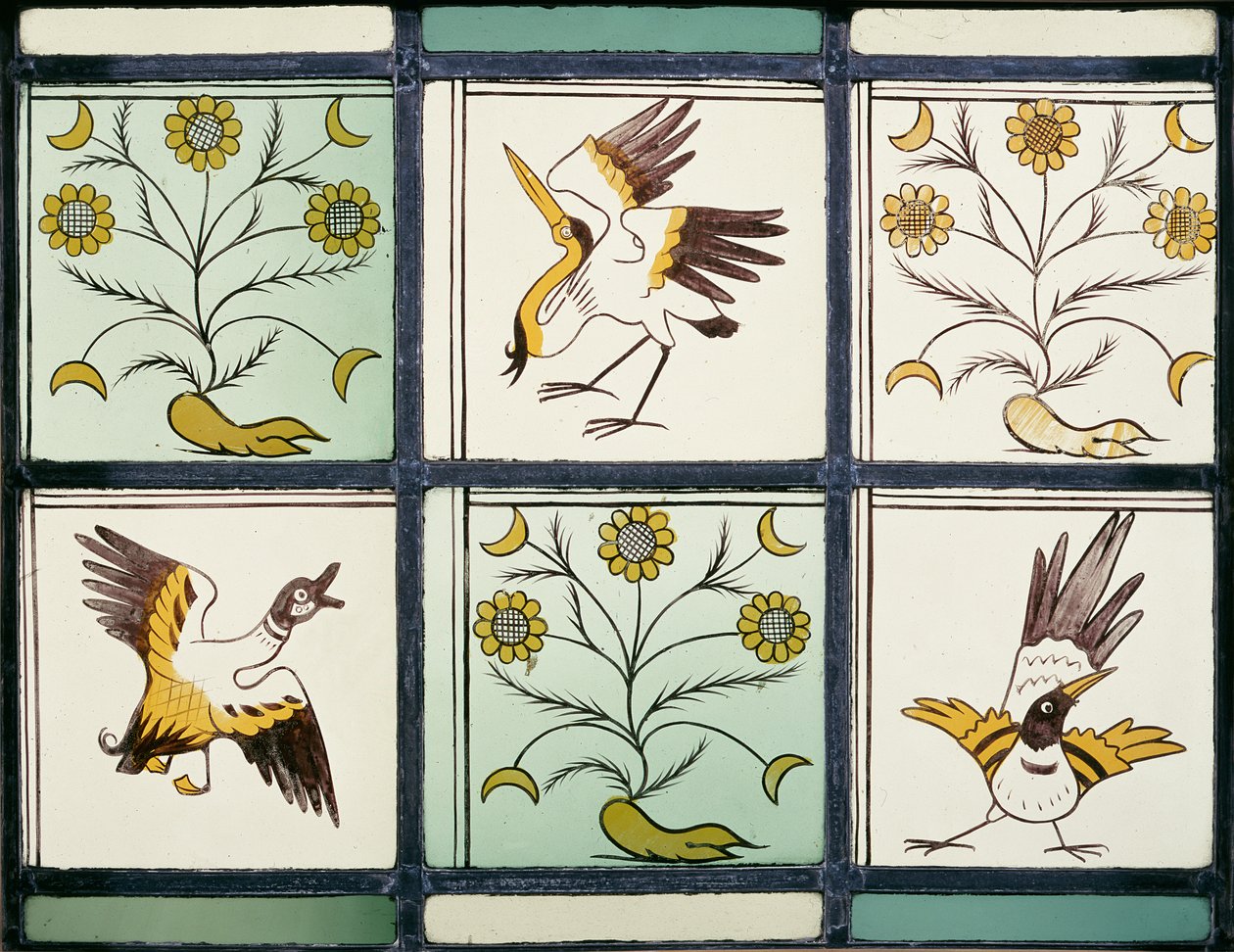 Window depicting birds and flowers by Philip Webb