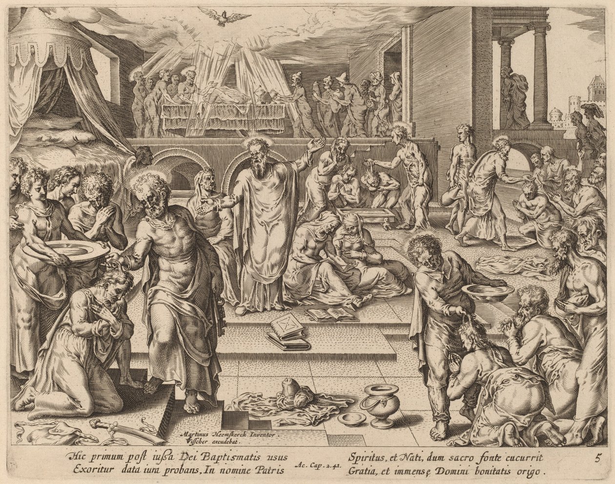 Many are Baptized by Philip Galle after Maerten van Heemskerck