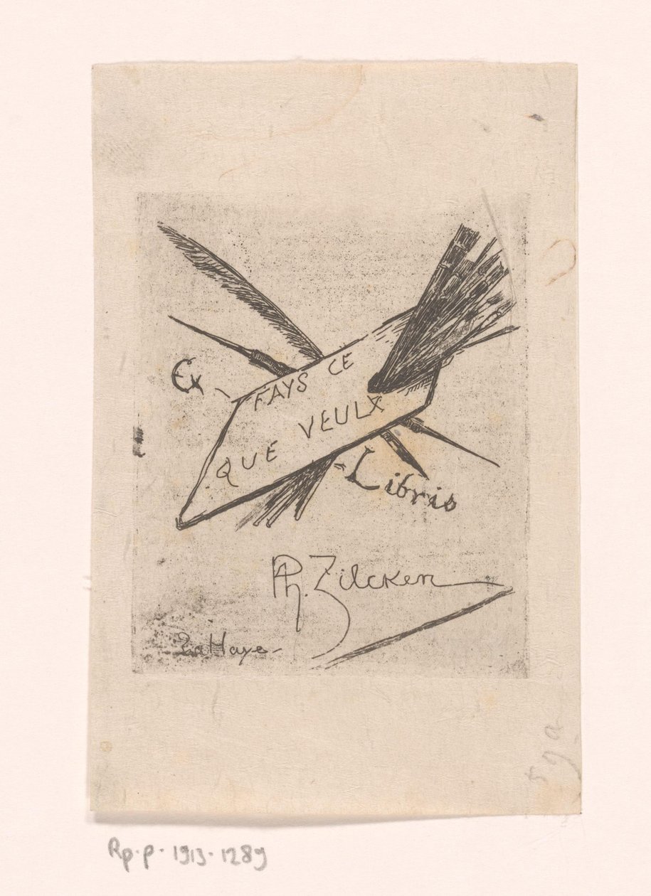 Ex Libris with Pens, Brushes, and Palette by Philip Zilcken