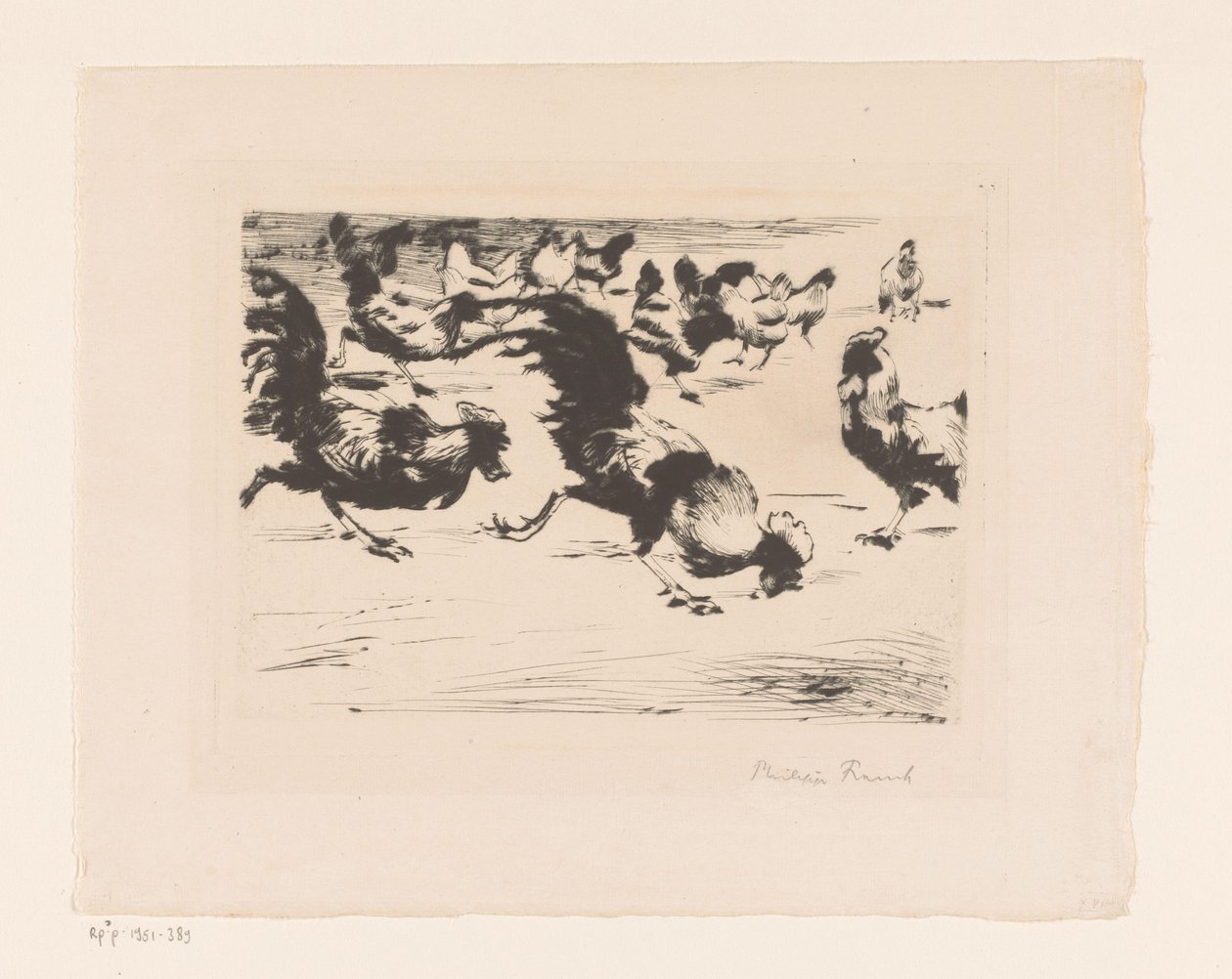 Roosters and Hens by Philipp Franck (signed by artist)