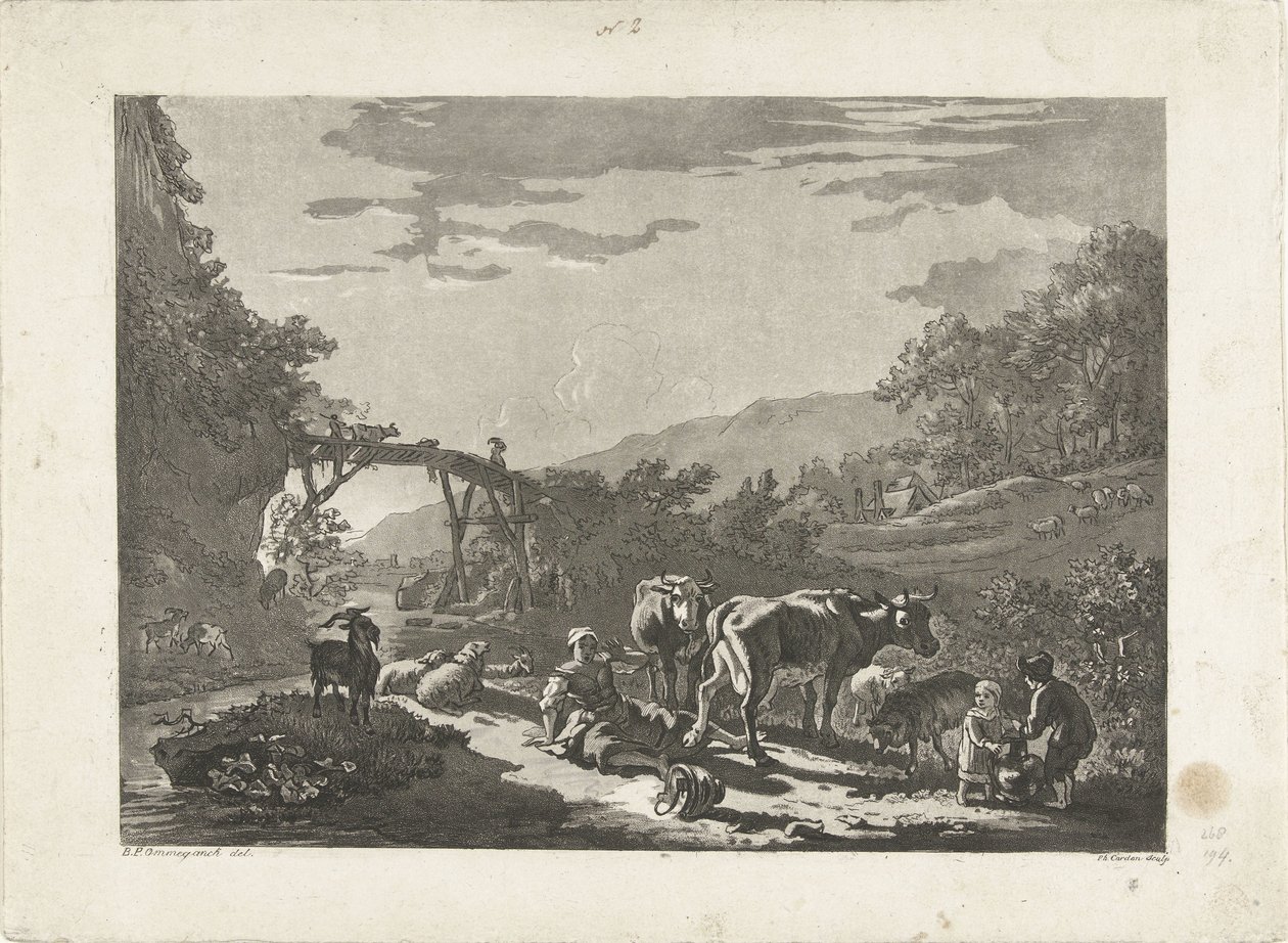 Landscape with Milkmaid and Wooden Bridge by Philippe Cardon