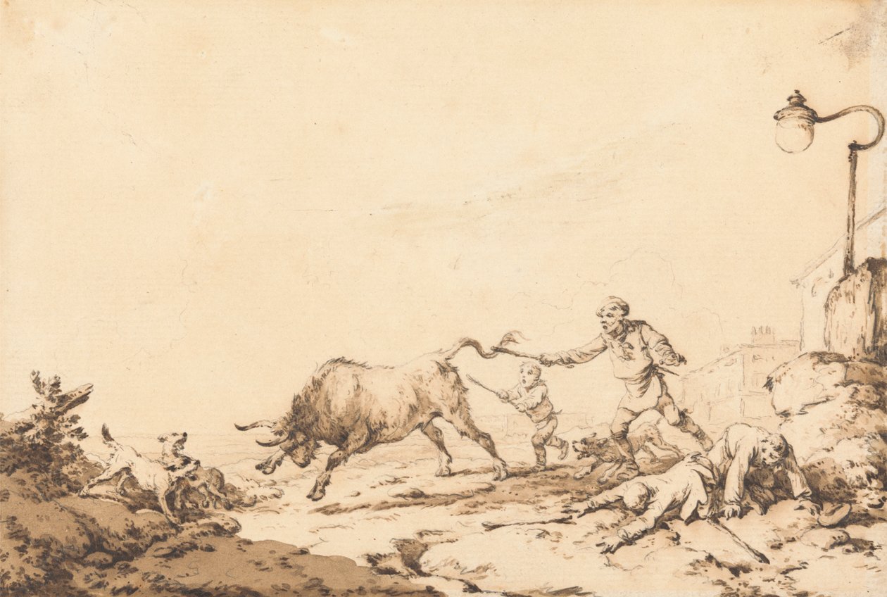 A Bull Charging by Philippe Jacques de Loutherbourg