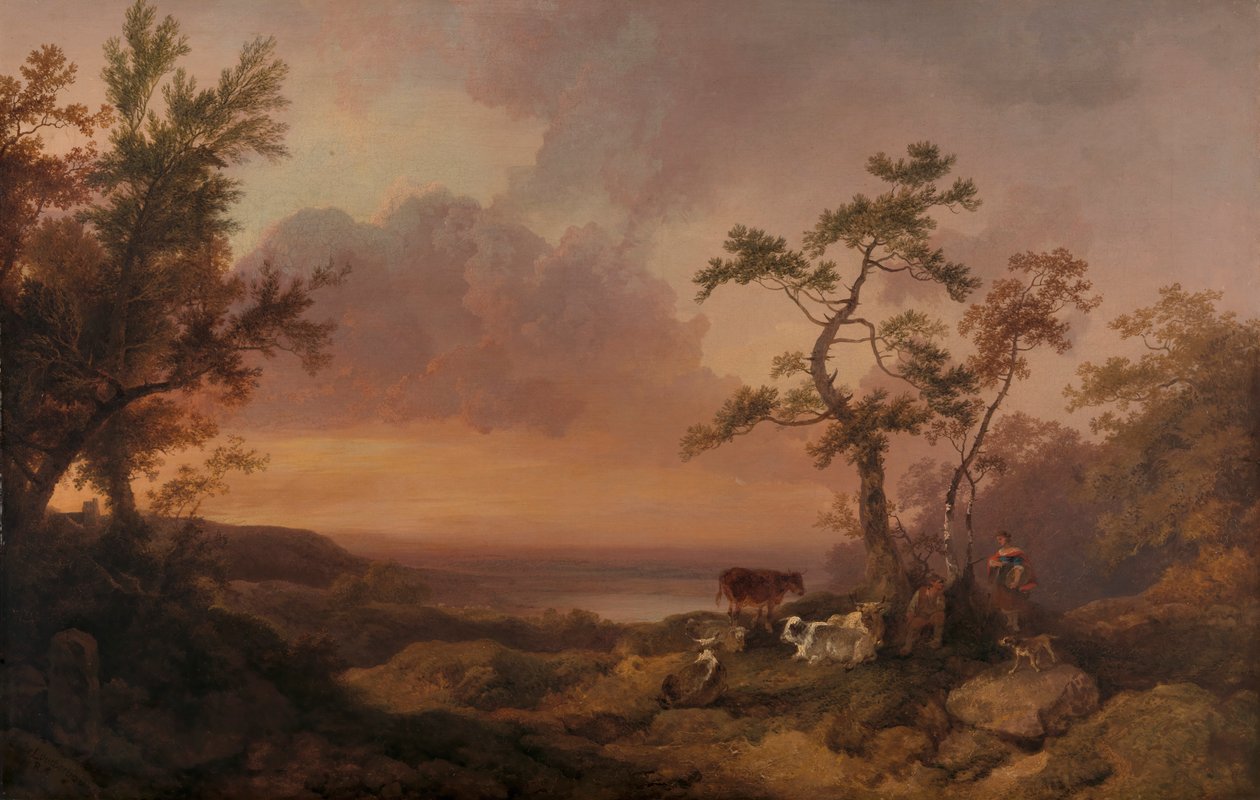 Landscape with Cattle and Peasant by Philippe Jacques de Loutherbourg