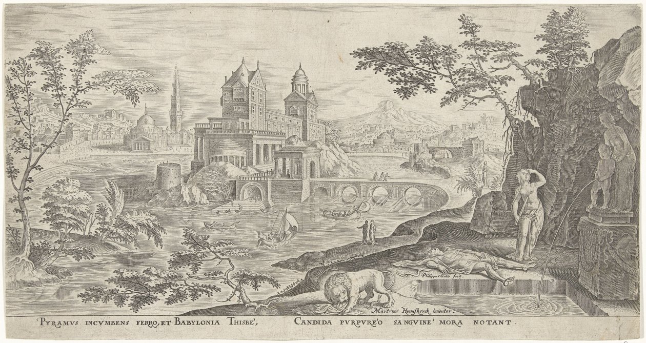 Landscape with the Suicide of Thisbe by Philips Galle