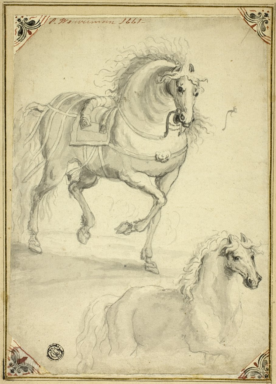 Two Sketches of Trotting Horse by Philips Wouwerman