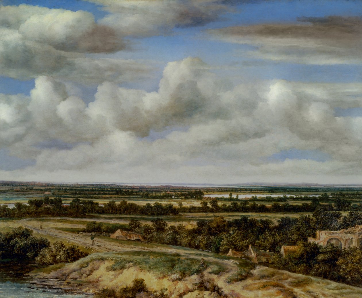 An Extensive Landscape with a Road by a River by Phillips de Koninck