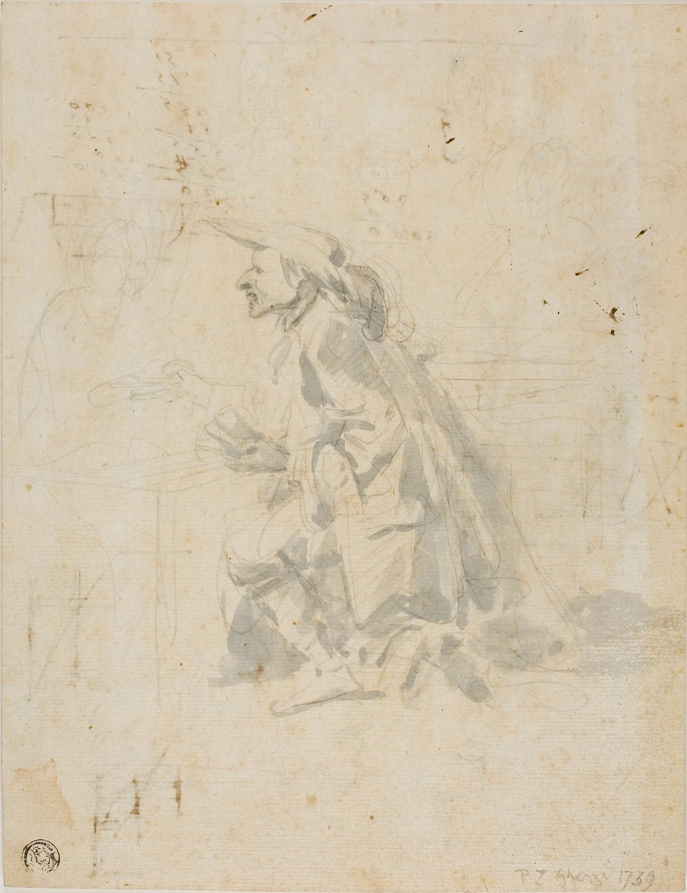Kneeling Man Approaching Another Figure by Pier Leone Ghezzi