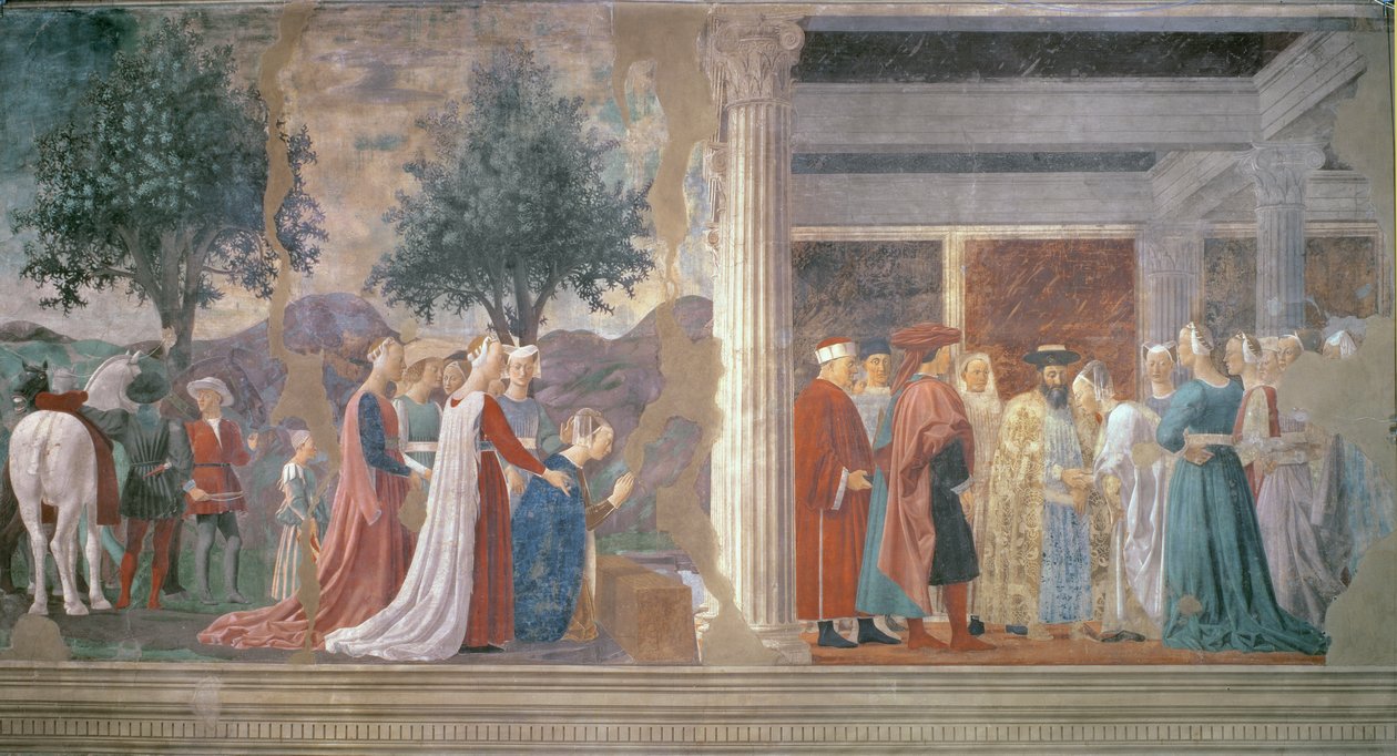 The Queen of Sheba Worshipping the Wood of the True Cross and The Reception of the Queen of Sheba by King Solomon from the Legend of the True Cross cycle by Piero della Francesca