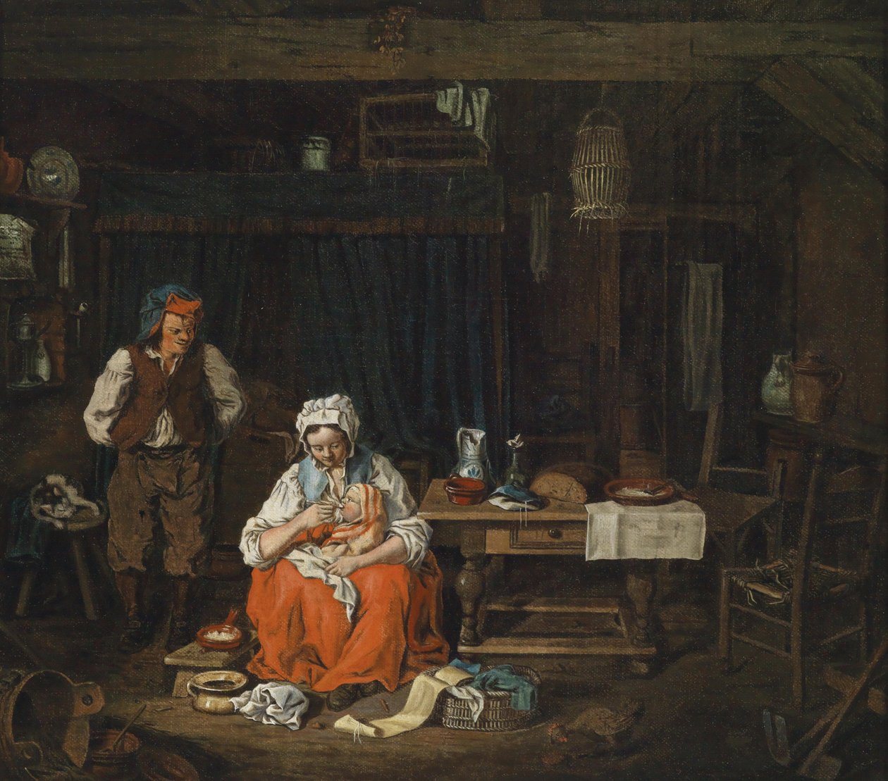 Peasant Interior with a Young Mother Nursing by Pierre Alexandre Wille