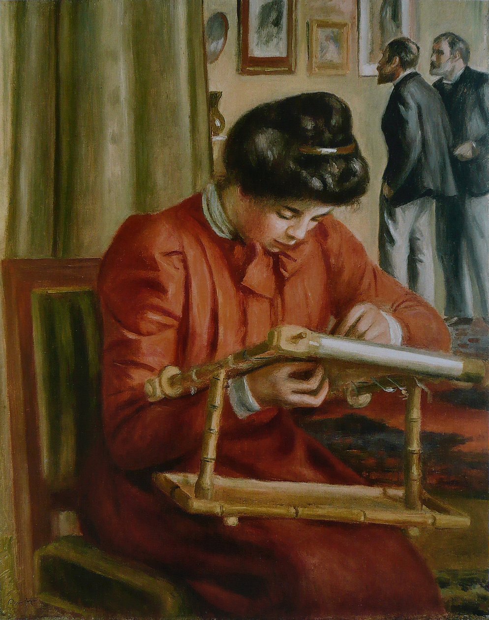 Christine Lerolle Embroidering by Pierre Auguste Renoir