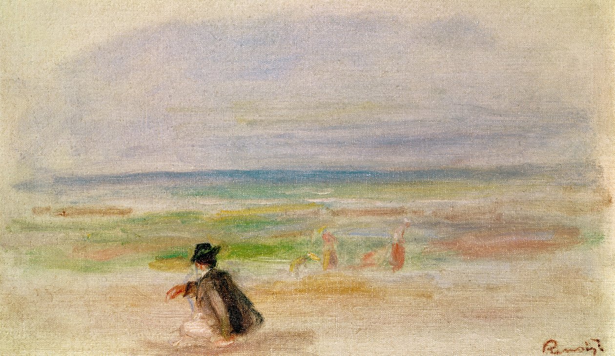 Man in Black Sitting on the Beach by Pierre Auguste Renoir