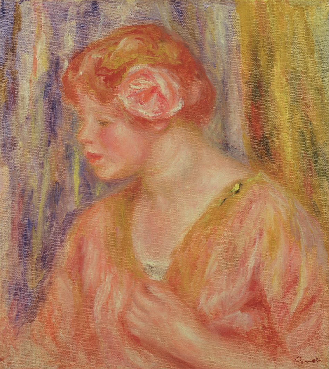Red Headed Woman with Roses in her Hair by Pierre Auguste Renoir