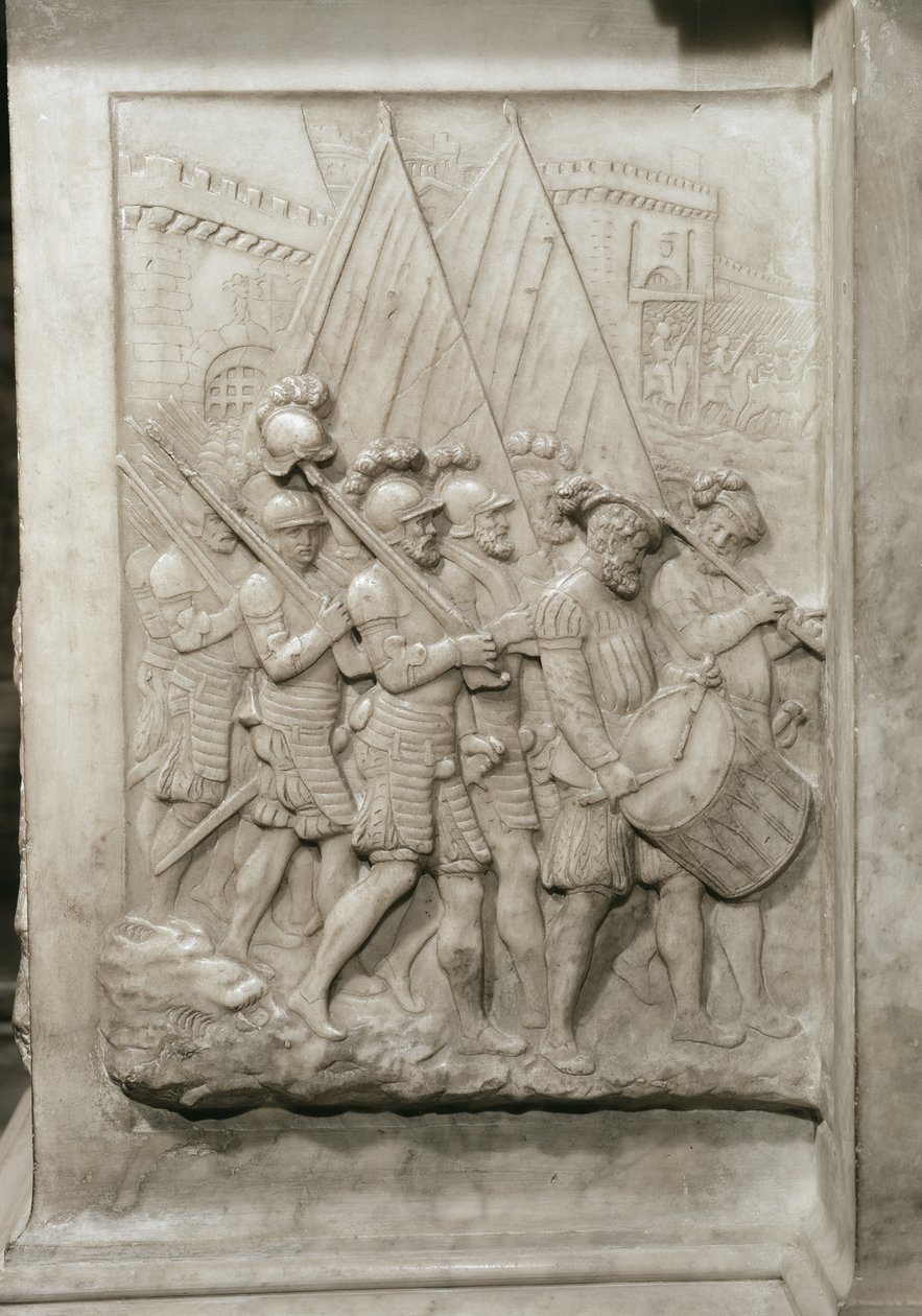 Tomb of Francois I and his wife, Claude of France (detail of soldiers led by a drummer) by Pierre Bontemps