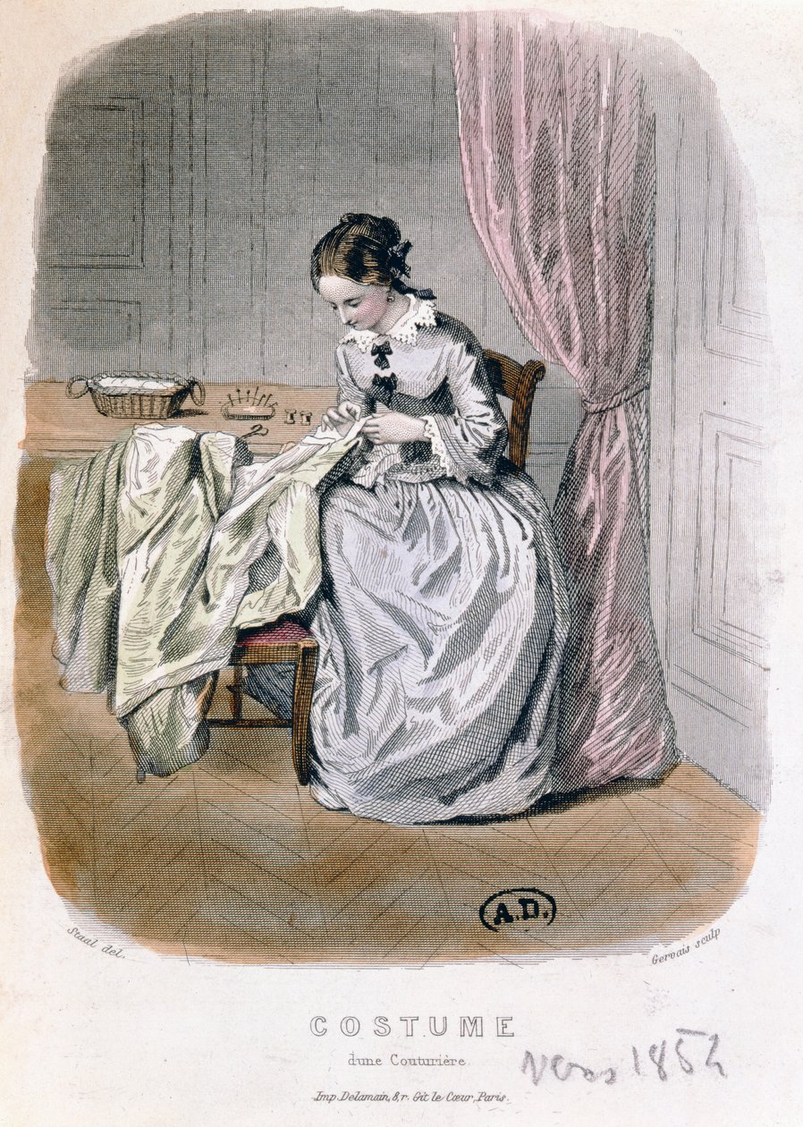 A Couturier at Work, engraved by Gervais by Pierre Gustave Eugene Staal
