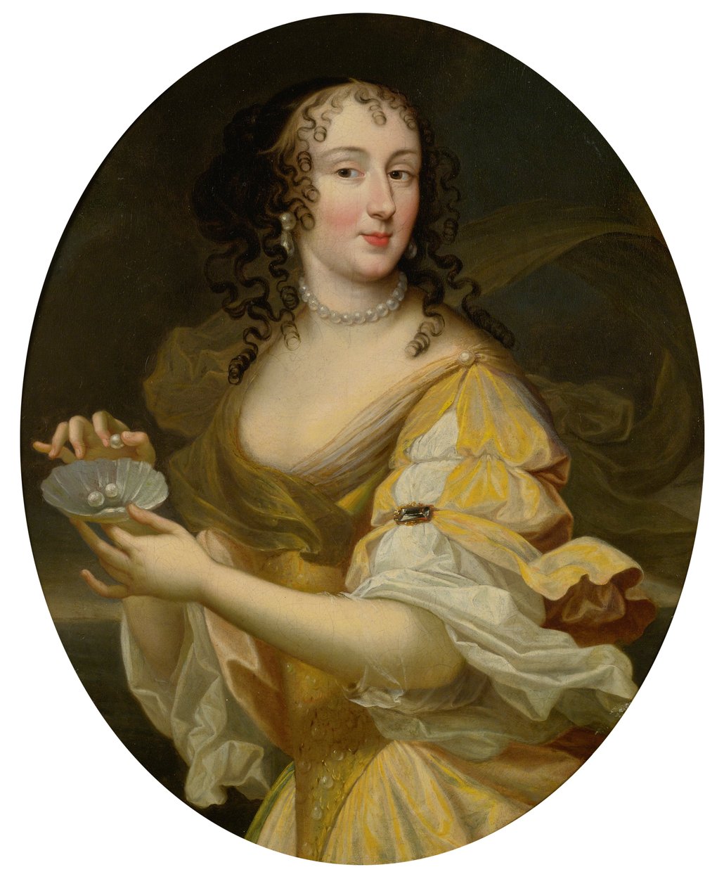 Portrait of a Lady in Allegorical Guise, Holding a Dish of Pearls by Pierre Mignard
