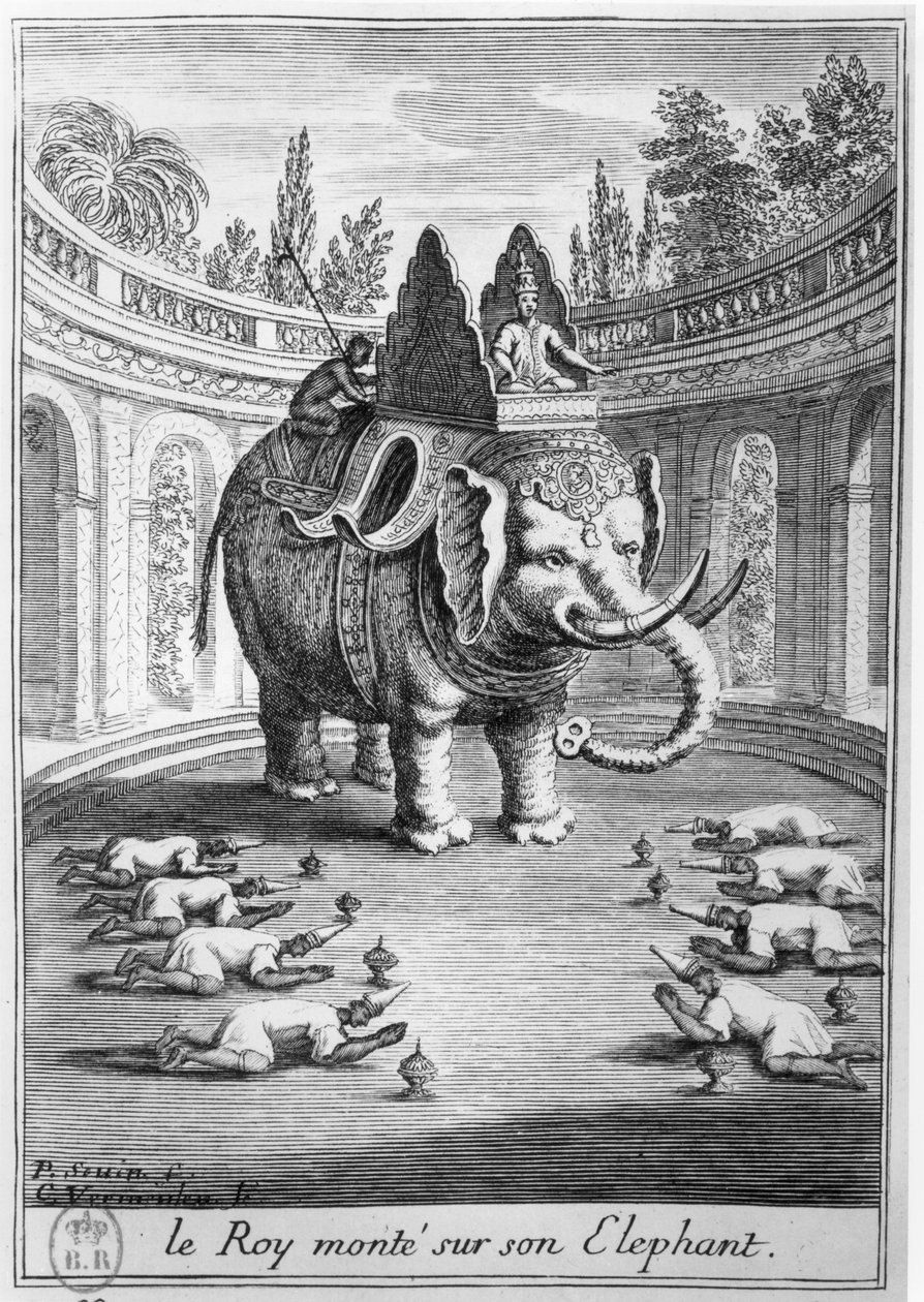 The King of Siam seated on his Elephant, engraved by Cornelis Vermeulen by Pierre Paul Sevin