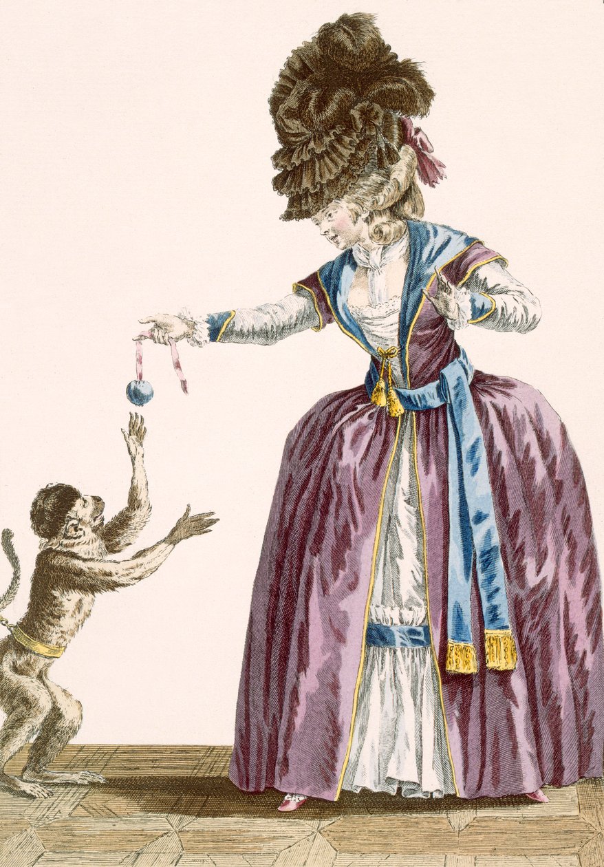 Lady plays with a monkey by Pierre Thomas Le Clerc