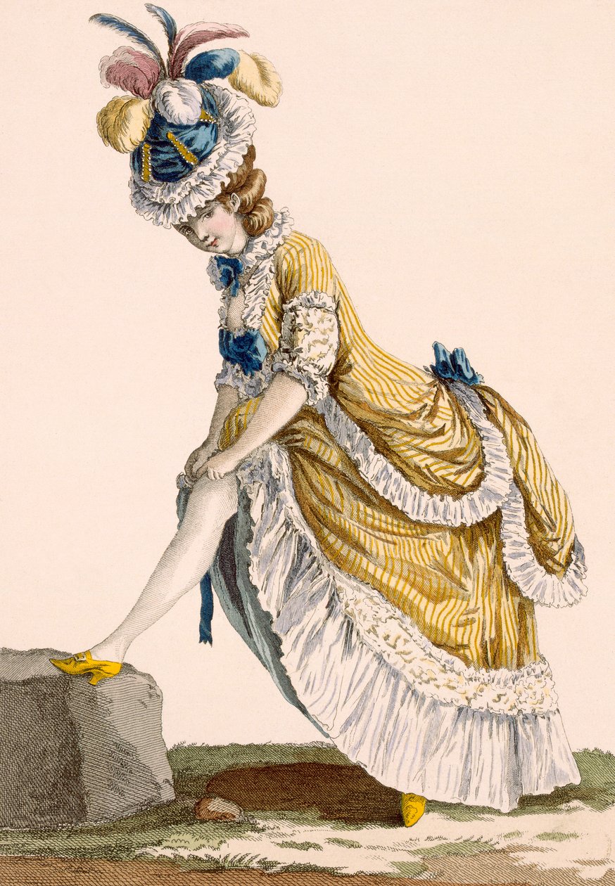 Lady pulling up her stocking, engraved by Le Beau, plate no.1 from 