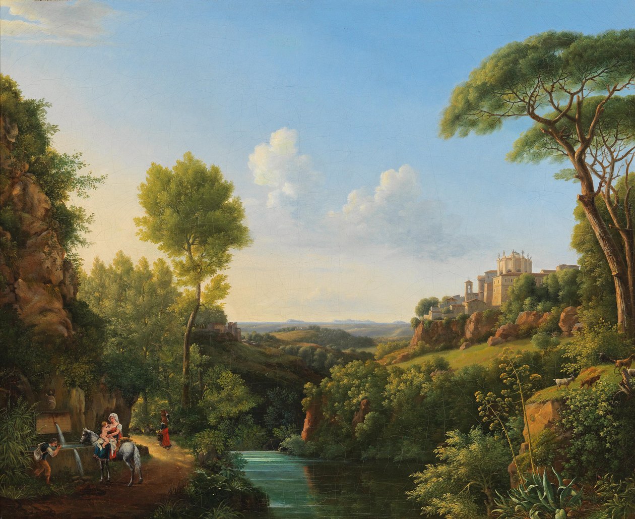 Italian Landscape with Travellers by a Well by Pierre Athanase Chauvin