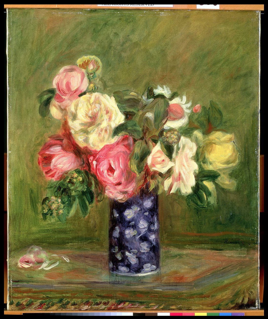Roses in a Blue Vase by Pierre Auguste Renoir