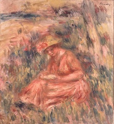 Woman seated on the grass by Pierre Auguste Renoir