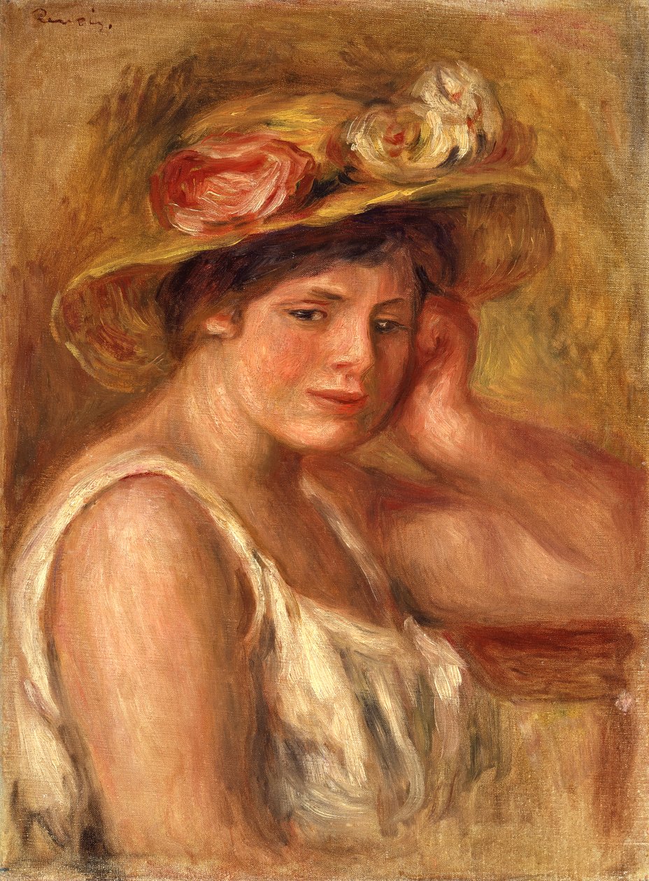 Young Girl with a Hat by Pierre Auguste Renoir