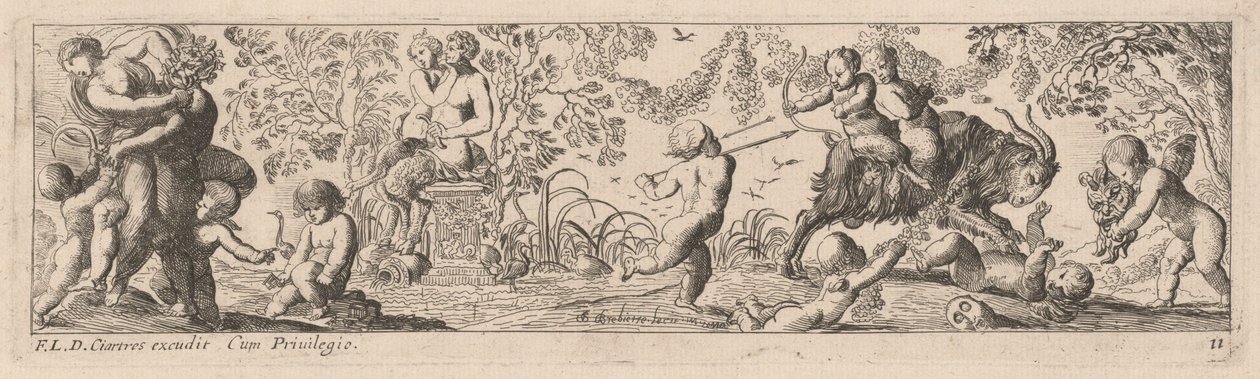Putti and Satyrs Shooting Arrows by Pierre Brebiette