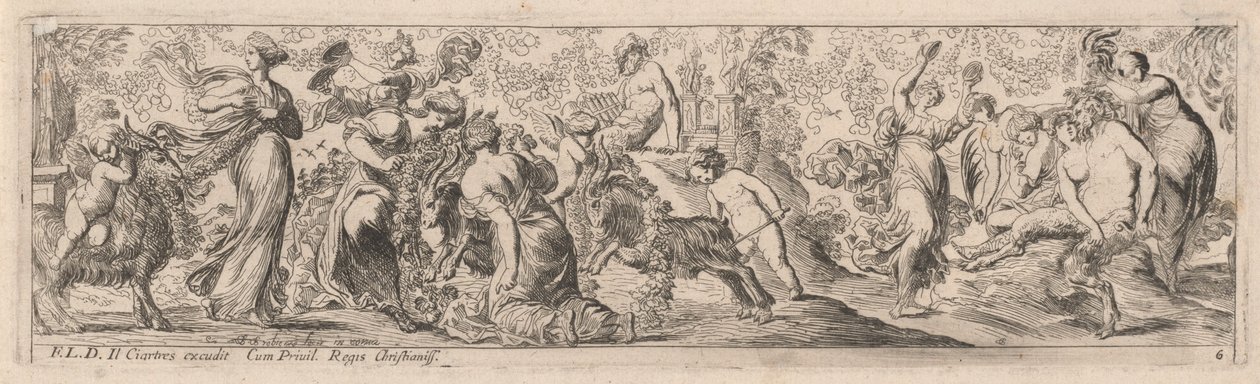 Putto Herding Goats through Garlands by Pierre Brebiette